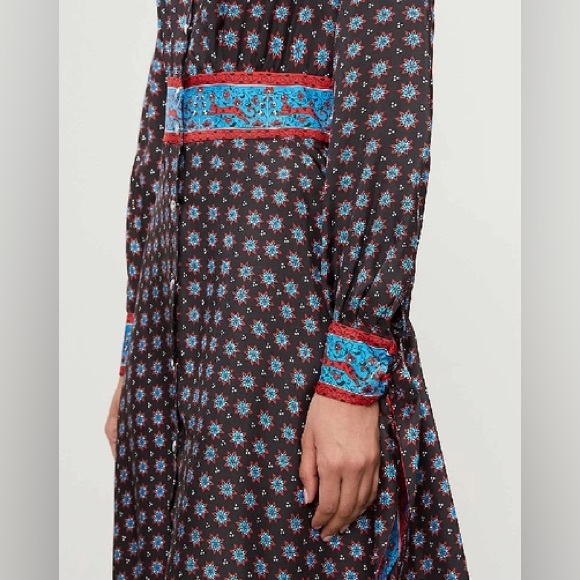 SANDRO Catlyn Printed Silk Midi Dress in Black - Picture 7 of 14